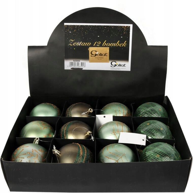 Plastikiniai Kalėdiniai burbulai 12 vnt. 8 cm žalių spalvų mišinys Kalėdoms ant eglutės, puošybai