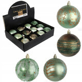 Plastikiniai Kalėdiniai burbulai 12 vnt. 8 cm žalių spalvų mišinys Kalėdoms ant eglutės, puošybai