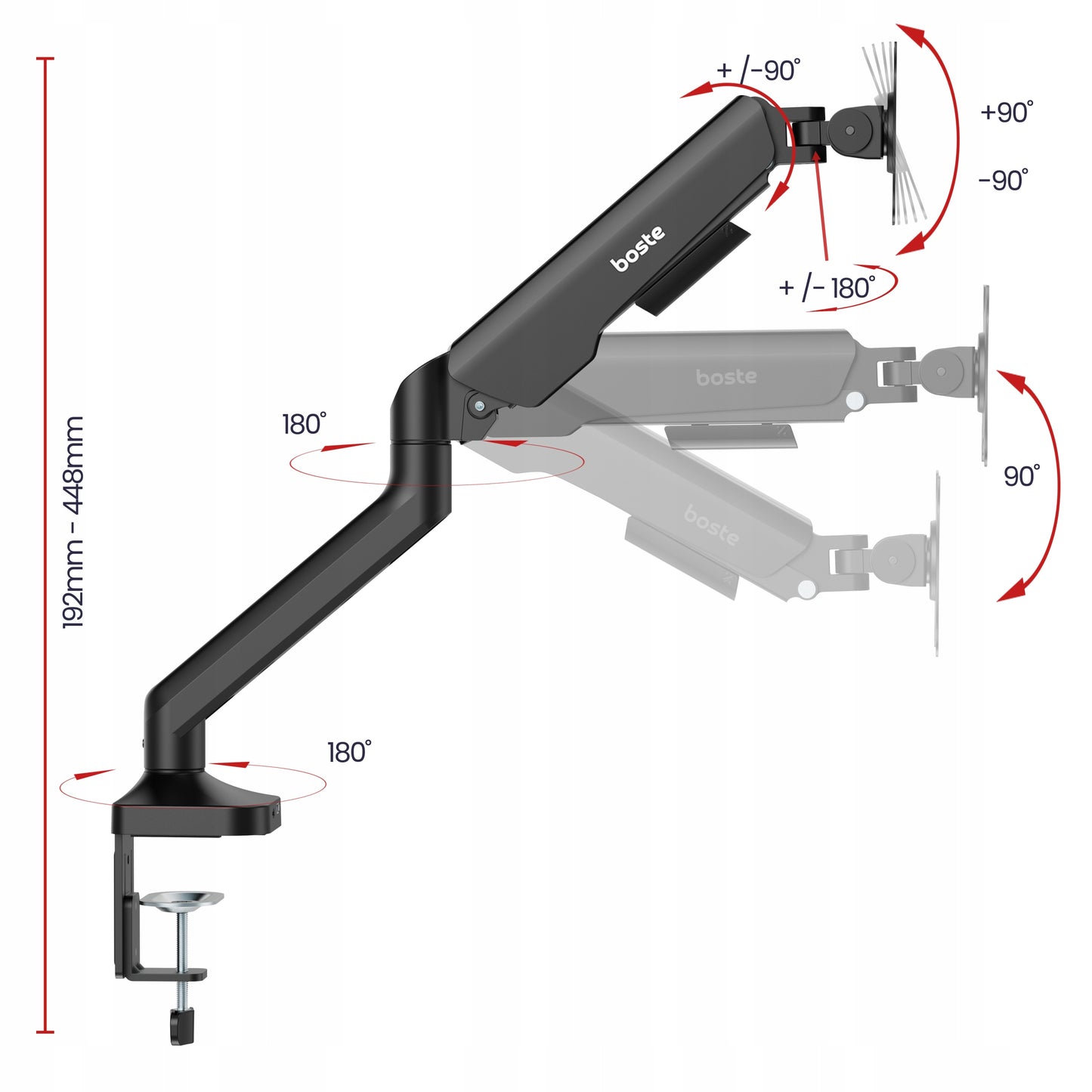 BOSTE STALO RANKOS LAIKIKLIS MONITORIUI STALINĖMS 17-40'' VESA USB PRIEVADAI DU TVIRTINIMAI