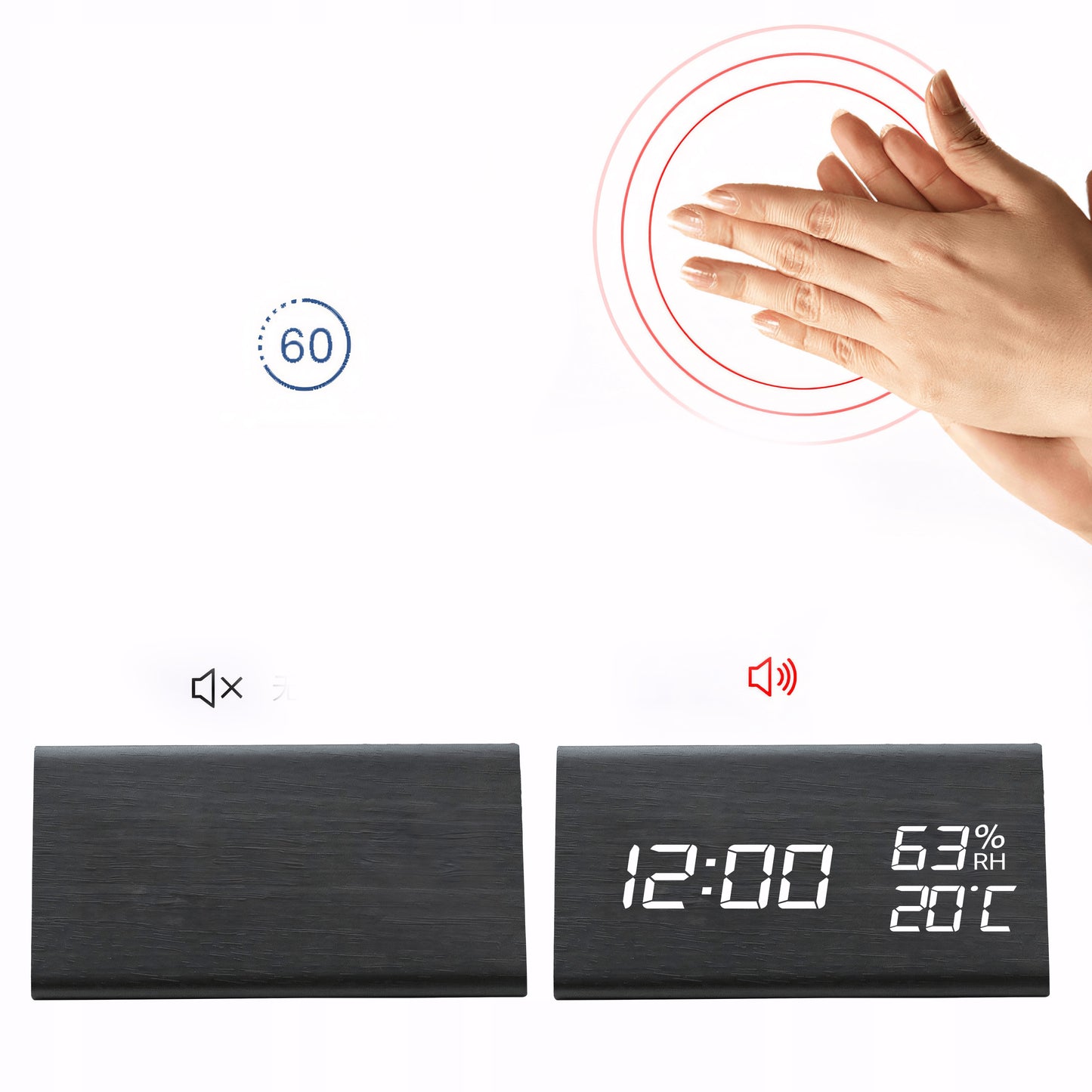 ELEKTRONINIS ŽADINTUVAS TERMOMETRAS SIGNALIZACIJA SKAITMENINIS STOVASIS LAIKRODIS TYLUS