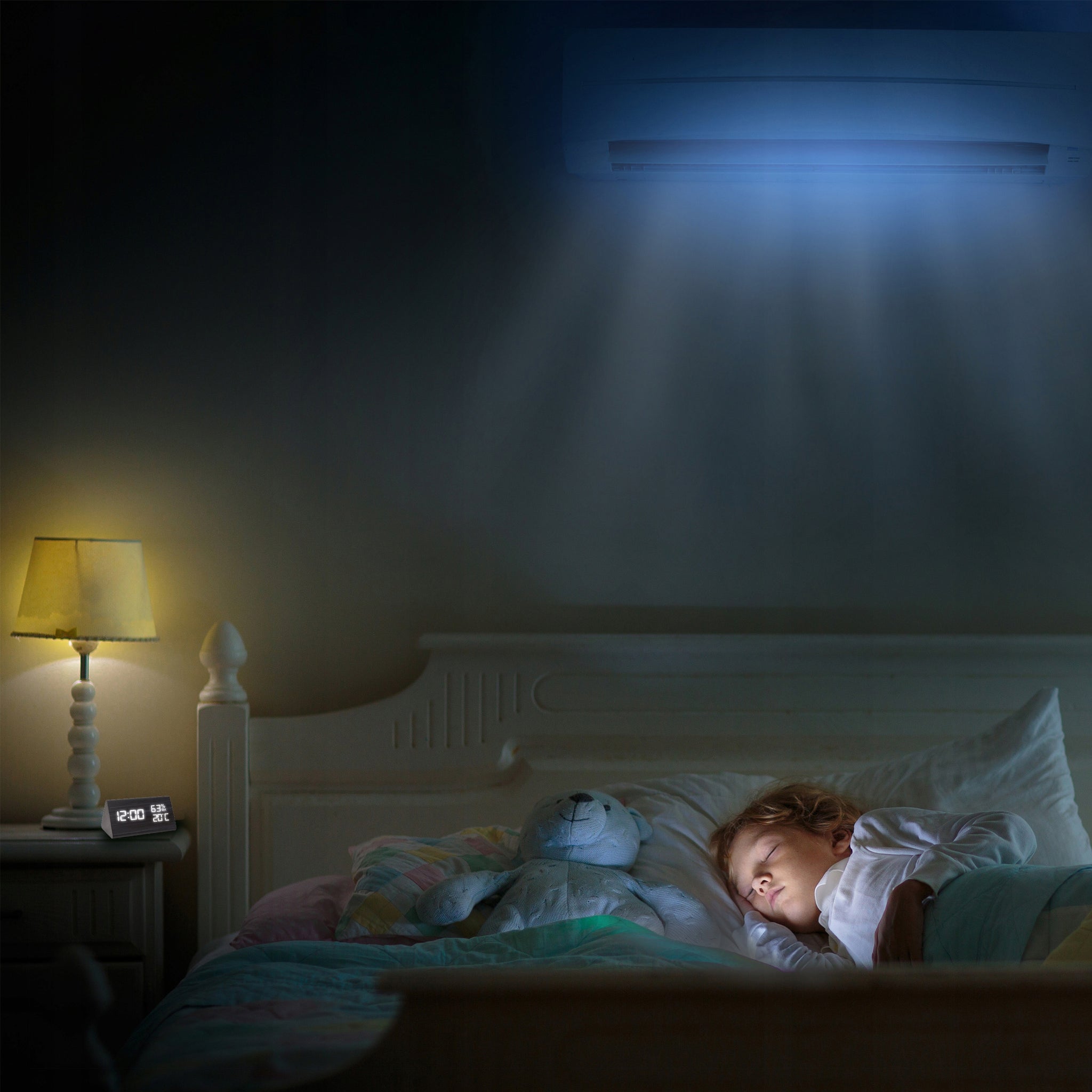 ELEKTRONINIS ŽADINTUVAS TERMOMETRAS SIGNALIZACIJA SKAITMENINIS STOVASIS LAIKRODIS TYLUS