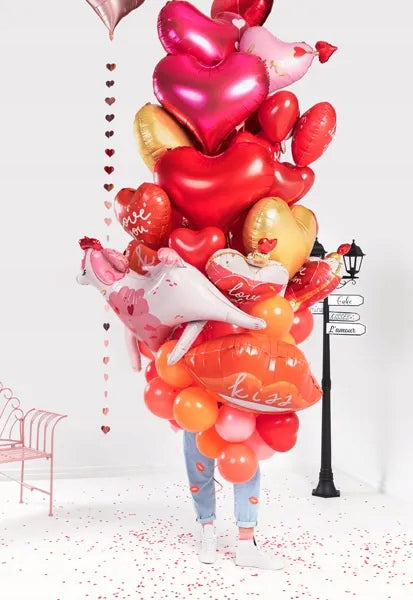 Balionai 16" Širdelės, Pastelė raudoni (1 op. / 6 vnt.)