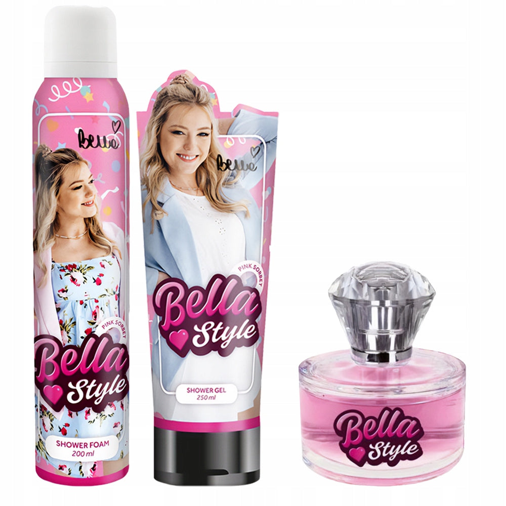 Bella Style Rožinis Dovanų Rinkinys 3 Kosmetikos Priemonės: Putos, Kūno Želė, Kvepalai