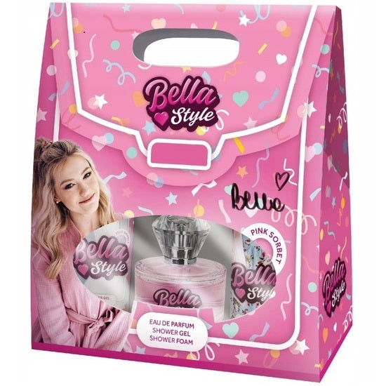 Bella Style Rožinis Dovanų Rinkinys 3 Kosmetikos Priemonės: Putos, Kūno Želė, Kvepalai