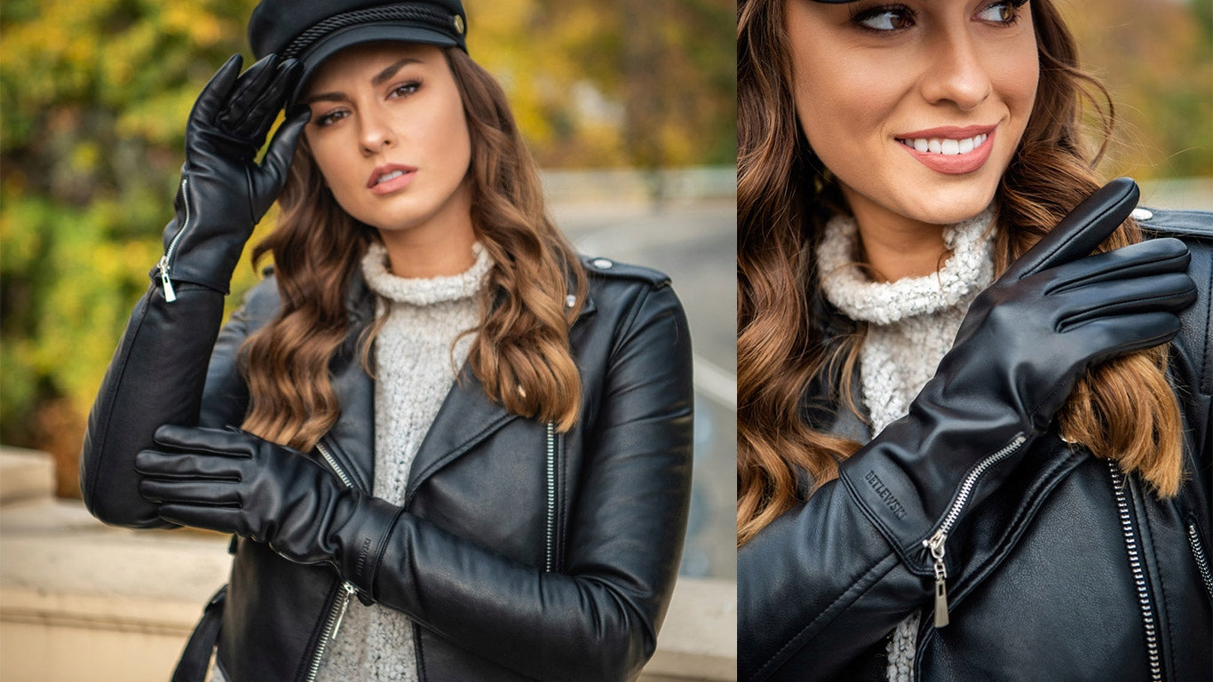 Betlewski Moteriškos odinės pirštinės madingos žiemai priglundančios prie rankos