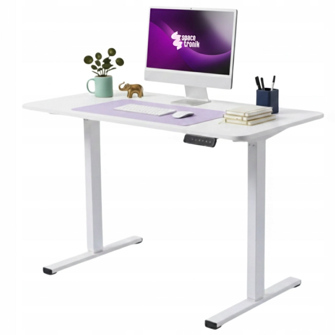 Elektrinis reguliuojamas rašomasis stalas 100x60 Spacetronik atminties funkcija baltas