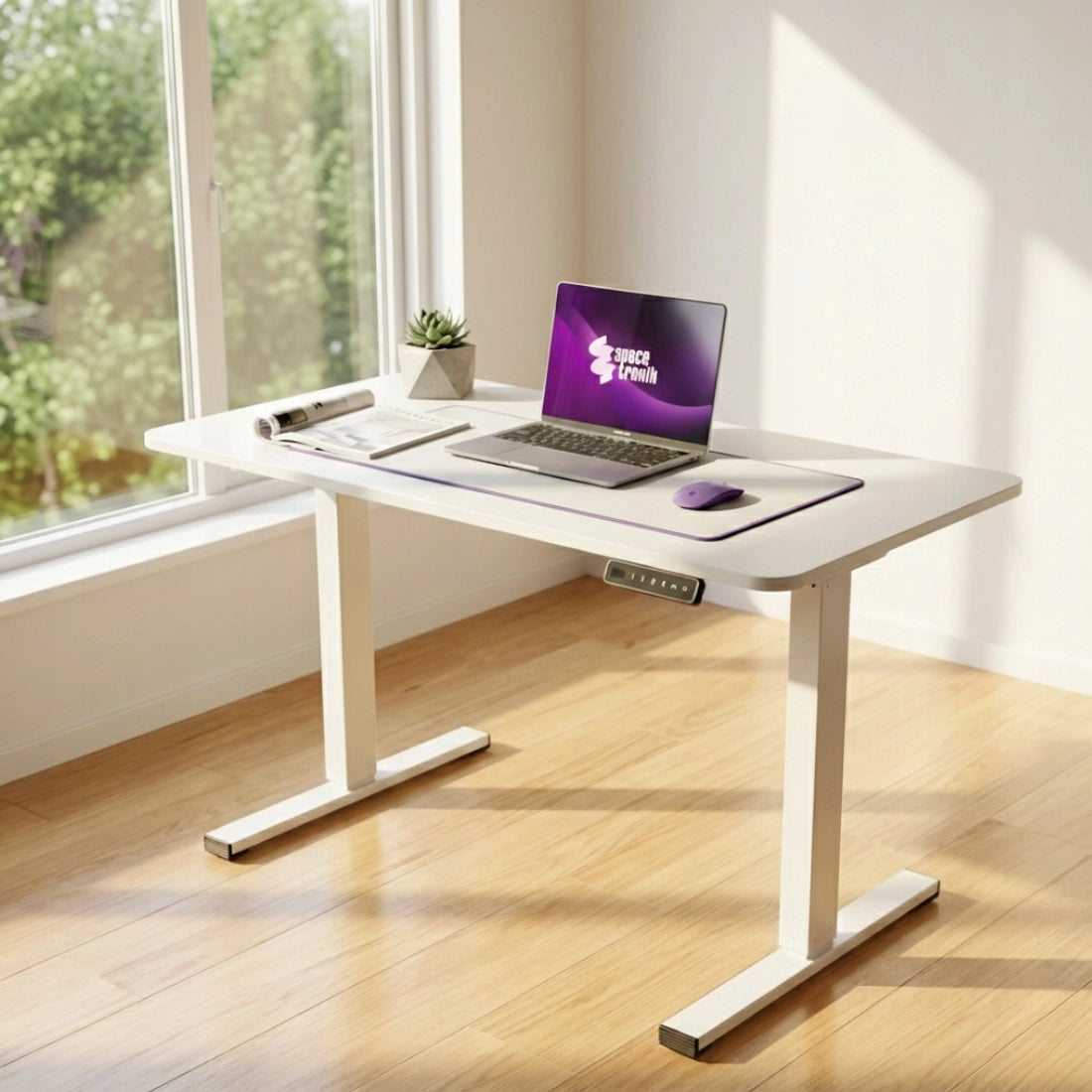 Elektrinis staliukas 120x60 Spacetronik su atmintimi, baltas