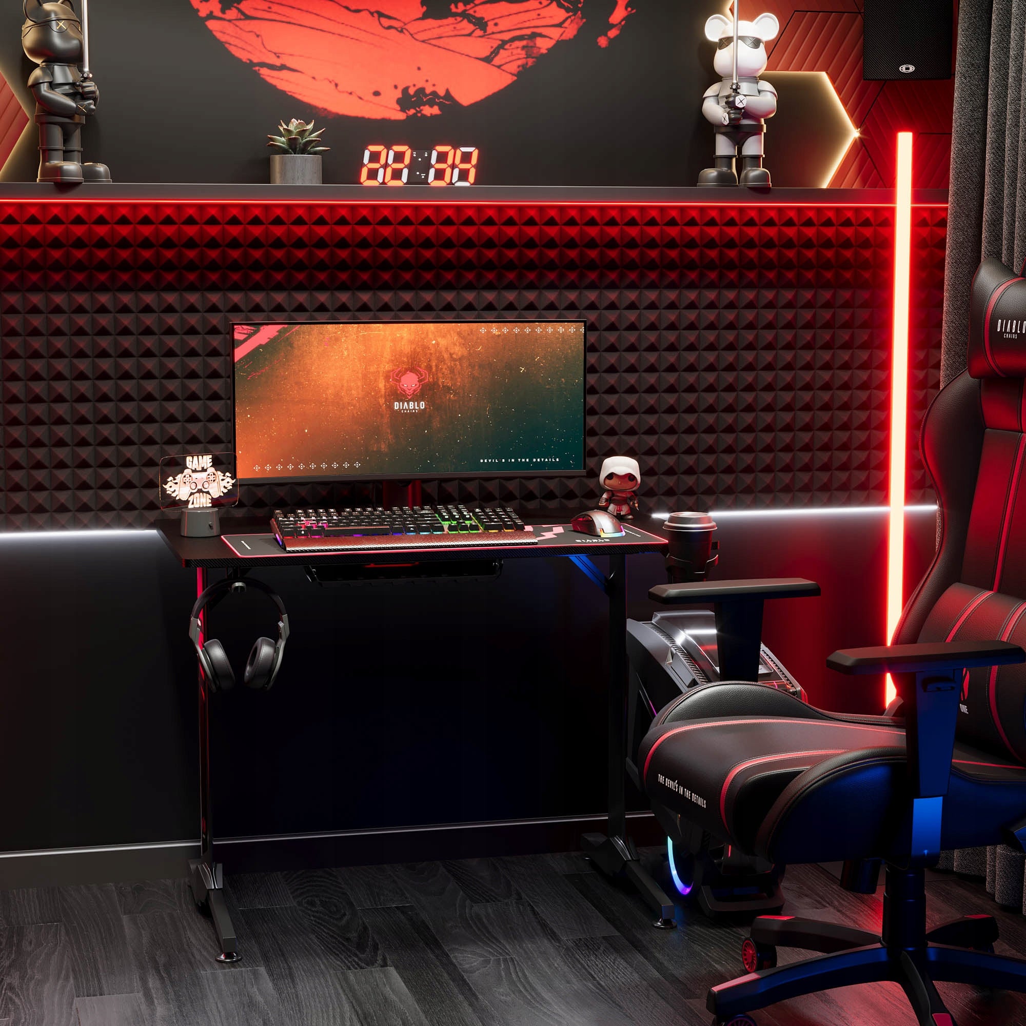 Mažas žaidimų stalas 100cm + laikikliai ir kilimėlis DIABLO X-MATE 1000 Juodas