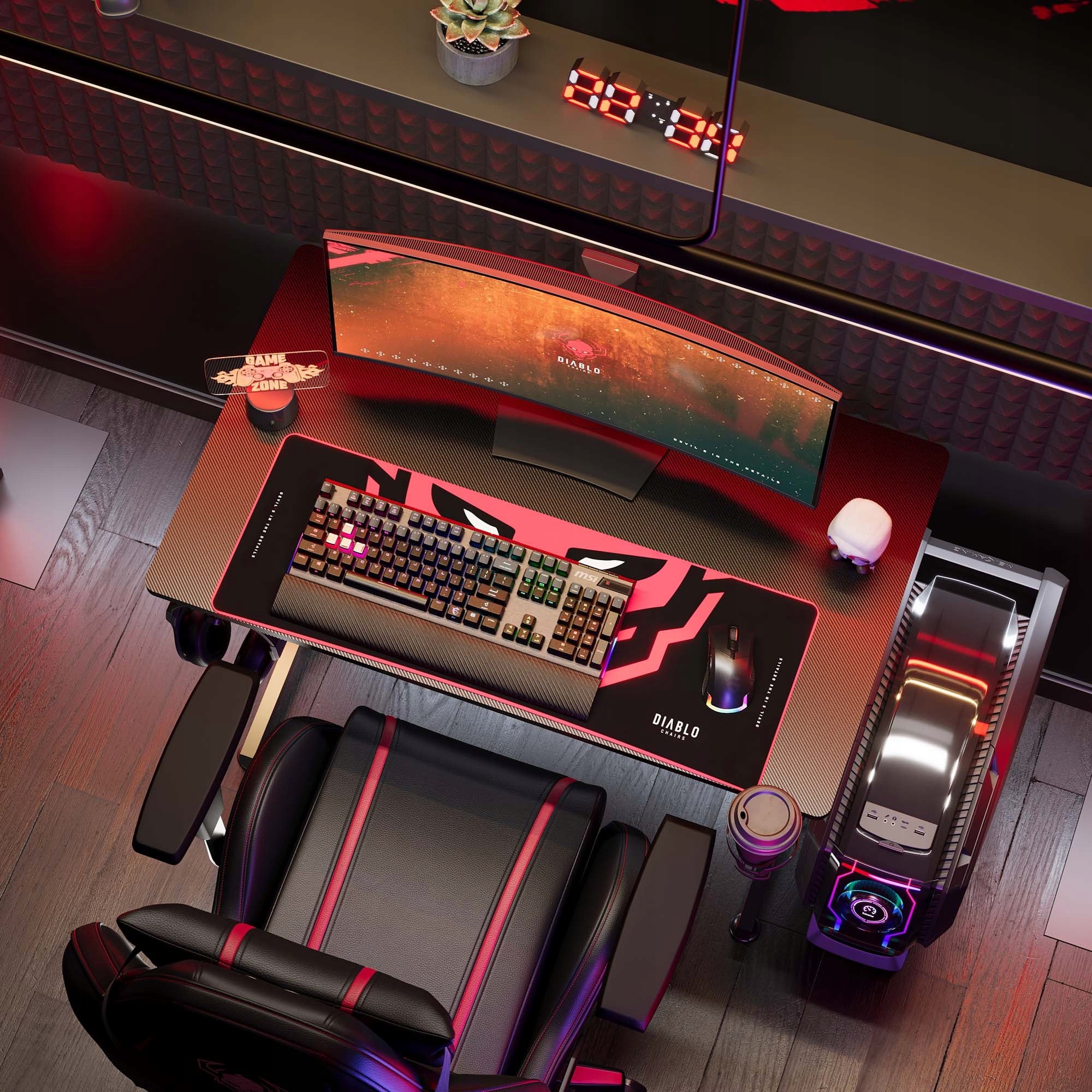 Mažas žaidimų stalas 100cm + laikikliai ir kilimėlis DIABLO X-MATE 1000 Juodas