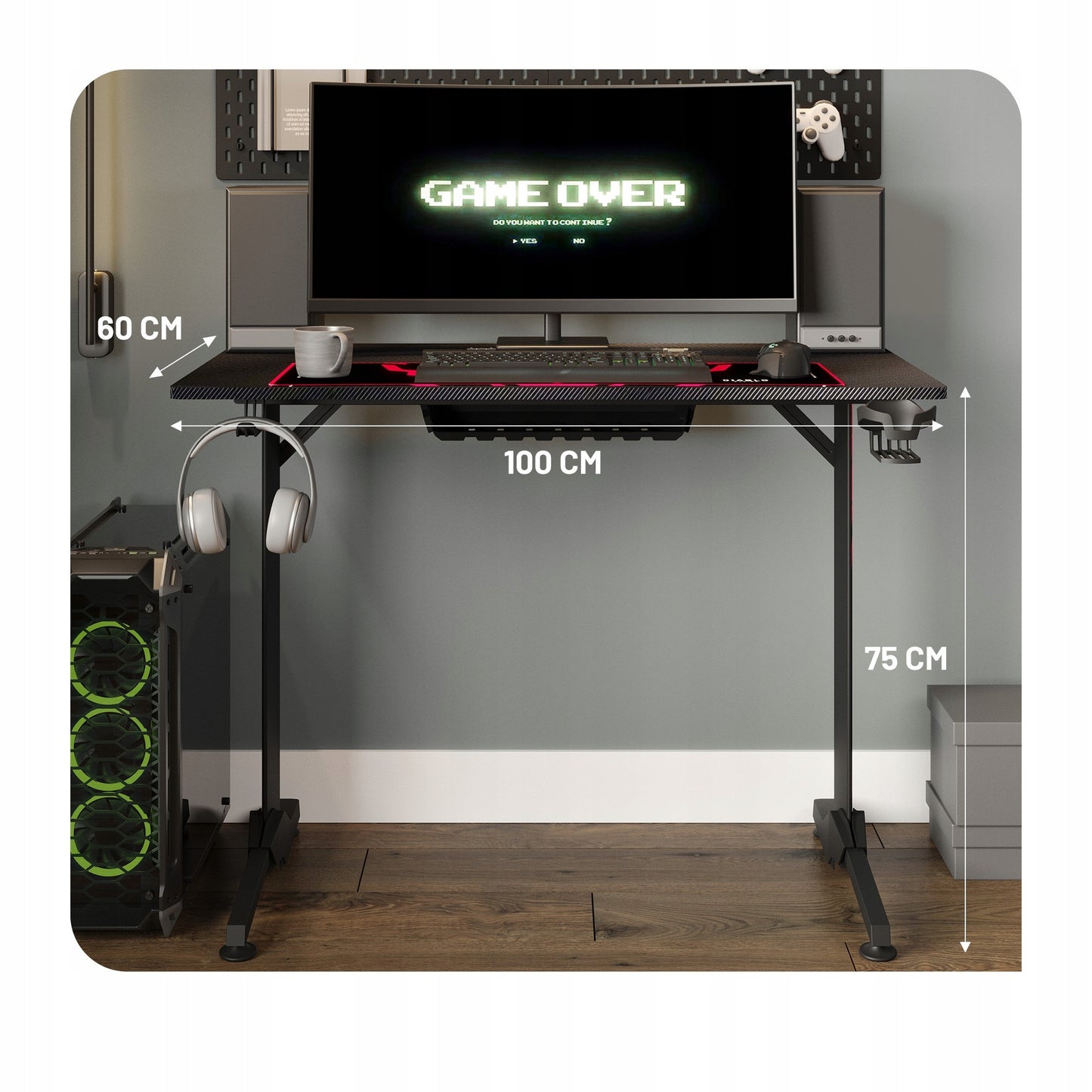 Mažas žaidimų stalas 100cm + laikikliai ir kilimėlis DIABLO X-MATE 1000 Juodas