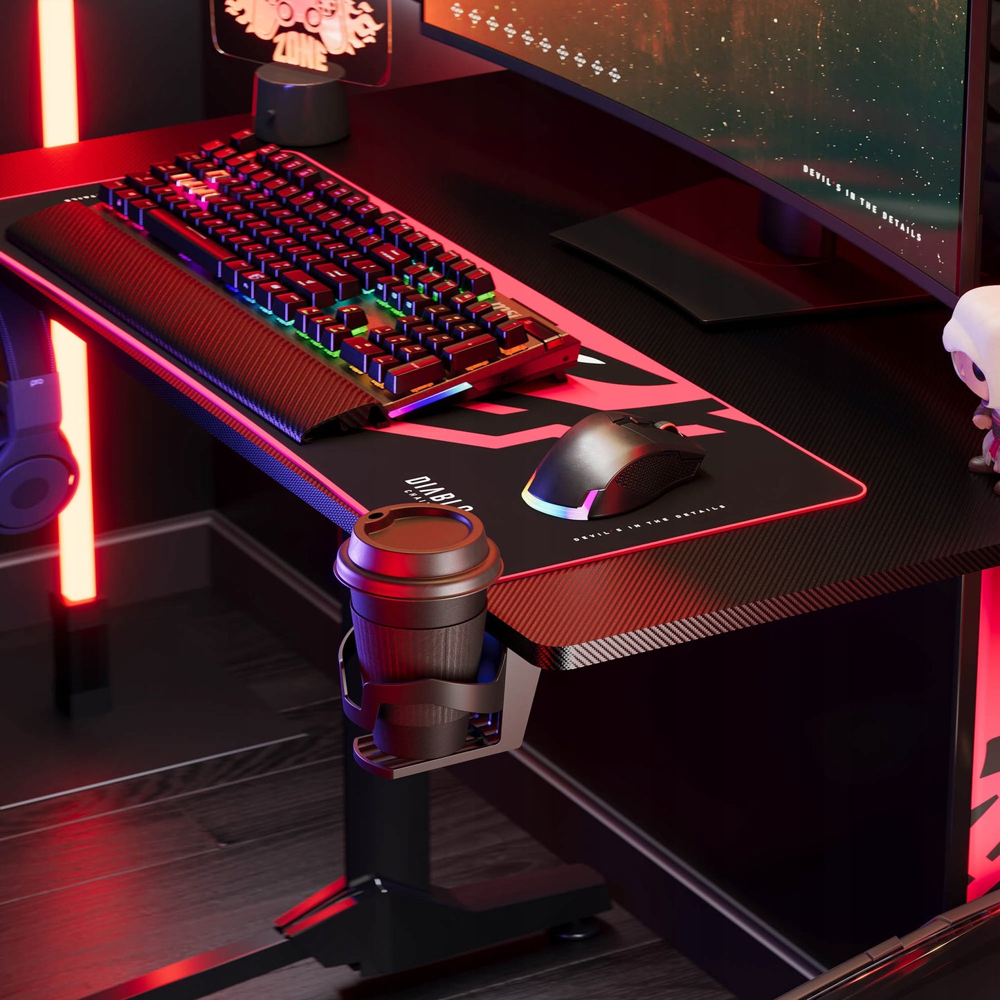 Mažas žaidimų stalas 100cm + laikikliai ir kilimėlis DIABLO X-MATE 1000 Juodas