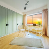 Sulankstomas loftinio stiliaus rašomasis stalas, baltas su šviesaus buko spalvos stalviršiu ir lentynomis 107x45x75cm