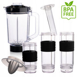 Virtuvinis stiklinis blenderis su 3 ąsotėliais, smulkintuvu, sulčiaspaude ir ledo smulkinimo funkcija