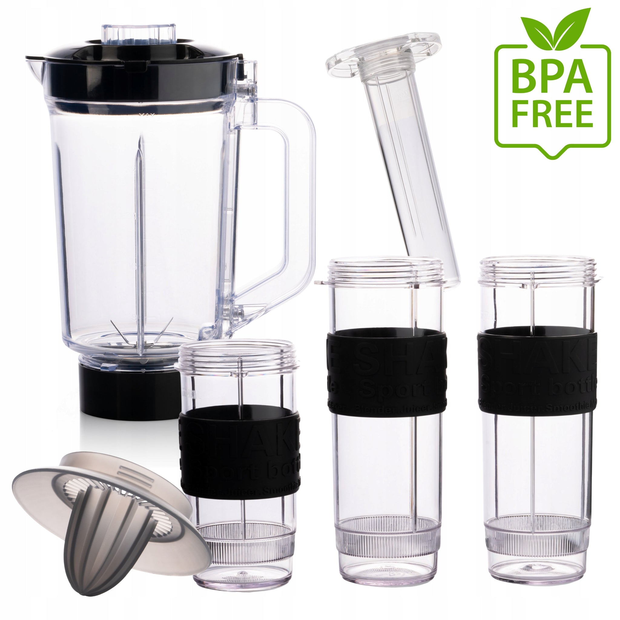 Virtuvinis stiklinis blenderis su 3 ąsotėliais, smulkintuvu, sulčiaspaude ir ledo smulkinimo funkcija