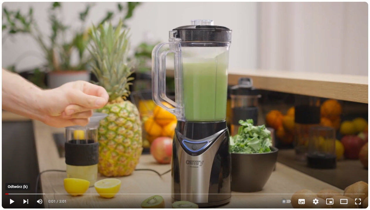 Virtuvinis stiklinis blenderis su 3 ąsotėliais, smulkintuvu, sulčiaspaude ir ledo smulkinimo funkcija