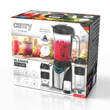 Virtuvinis stiklinis blenderis su 3 ąsotėliais, smulkintuvu, sulčiaspaude ir ledo smulkinimo funkcija