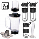Virtuvinis stiklinis blenderis su 3 ąsotėliais, smulkintuvu, sulčiaspaude ir ledo smulkinimo funkcija