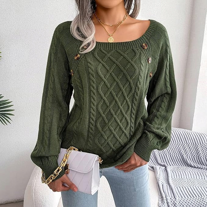 Moterisks megztukas "sweterkowa" - šilta, rudens/ žiemos, žalia, su sagomis