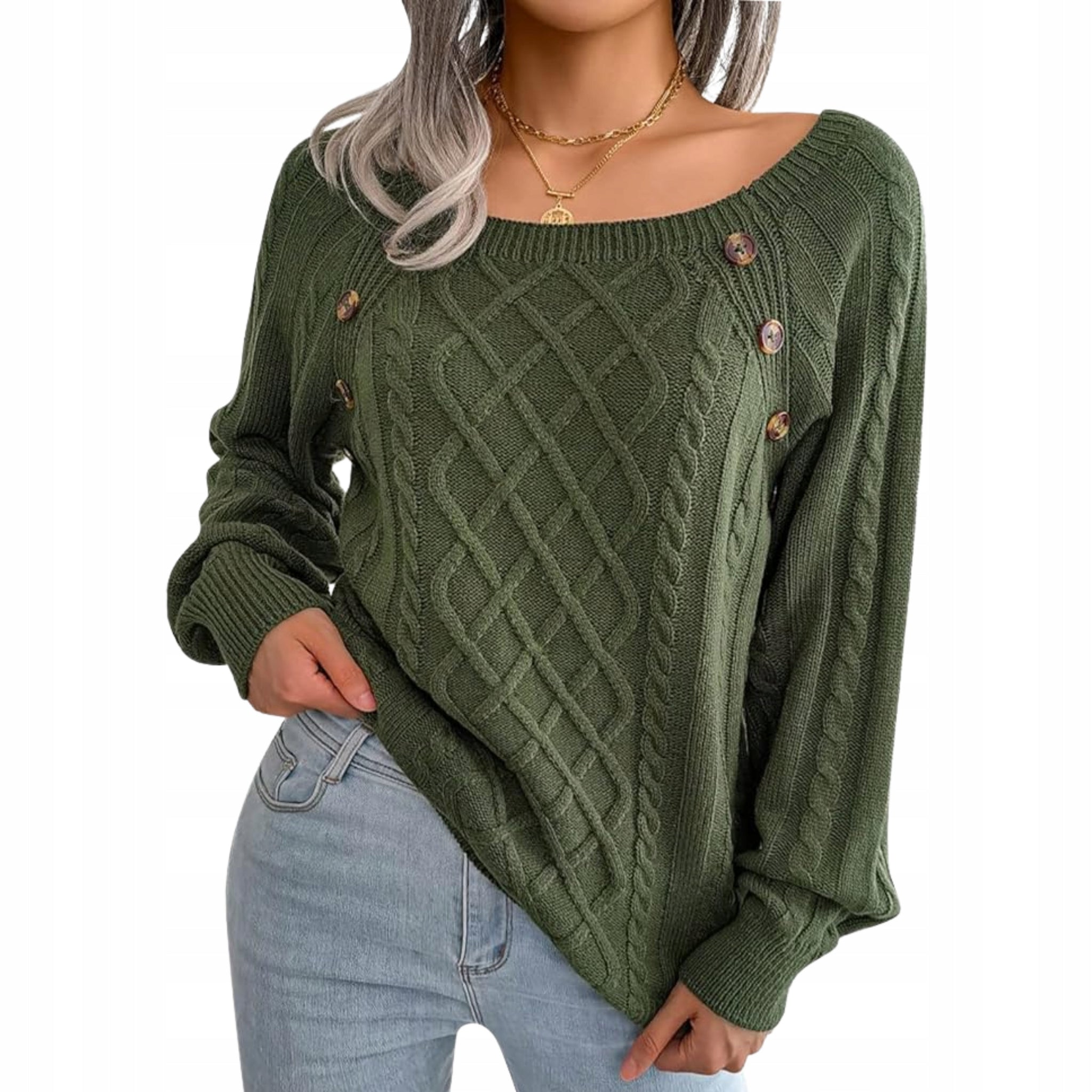 Moterisks megztukas "sweterkowa" - šilta, rudens/ žiemos, žalia, su sagomis