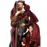 Bordo spalvos Šventosios Šeimos figurėlė iš lininio audinio 25cm Kalėdinė puošmena