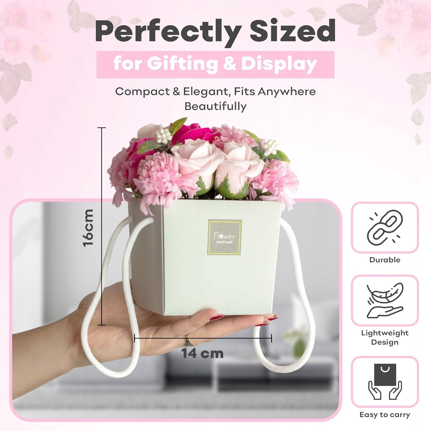 Puokštė, rožinės rožės ir gvazdikai – gėlės ypatingoms progoms, malonus kvapas