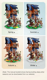 CADA Konstrukcinės kaladėlės 4in1 Keturi metų laikai, Didelis namelis ant medžio su LED, 1155 detalės