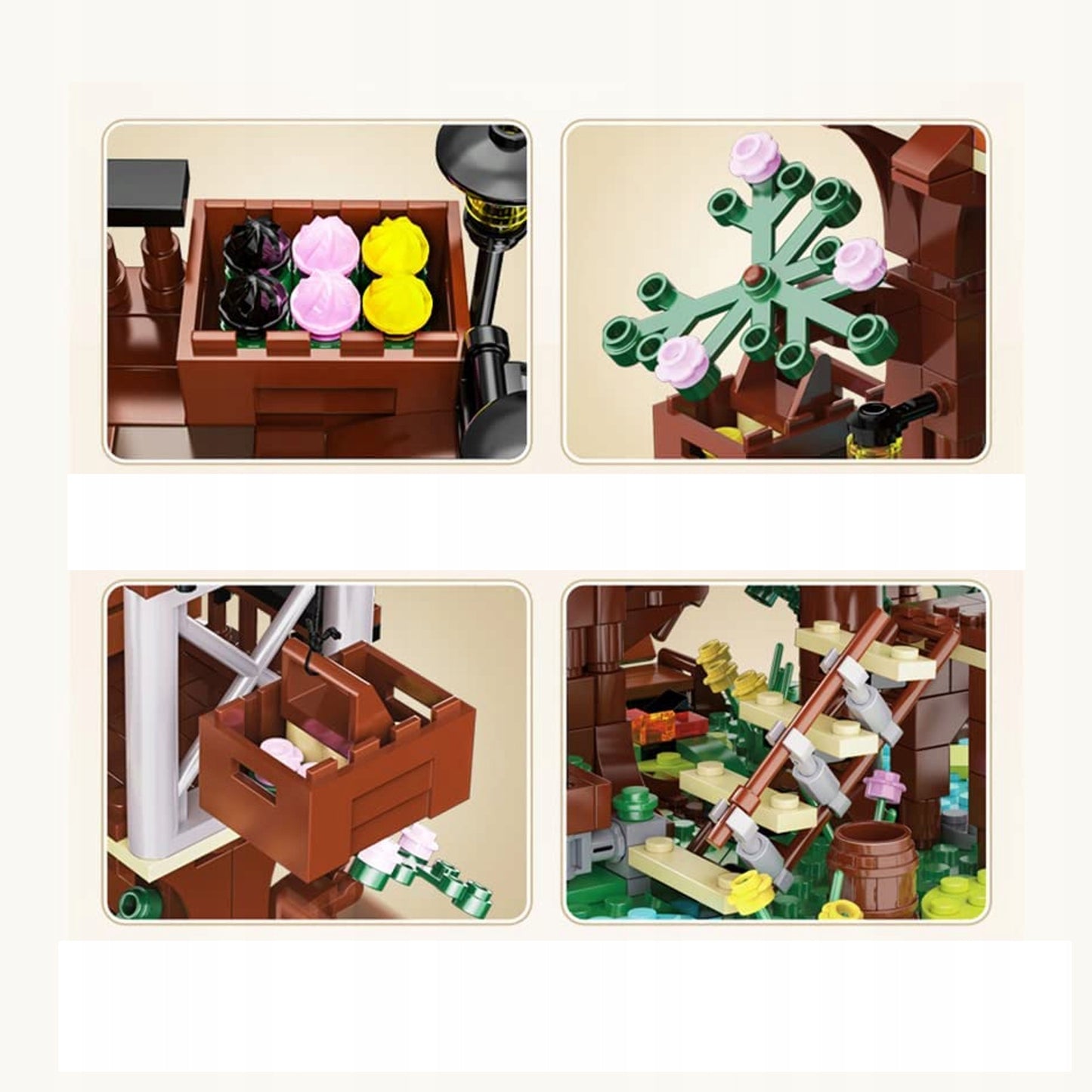 CADA Konstrukcinės kaladėlės 4in1 Keturi metų laikai, Didelis namelis ant medžio su LED, 1155 detalės