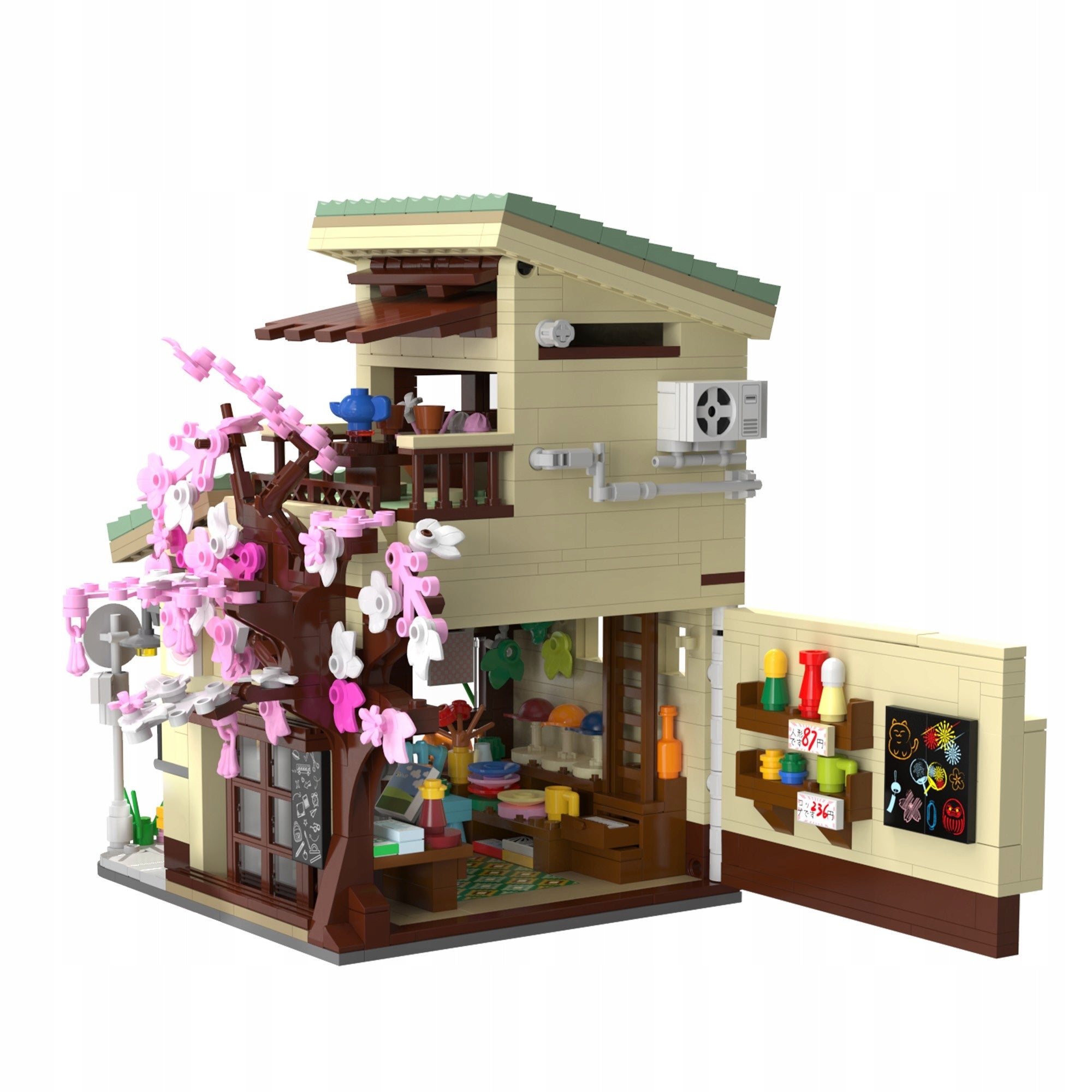 CADA Japoniškos parduotuvės "Kitty" LED šviesa statybiniai blokeliai 921 elementas