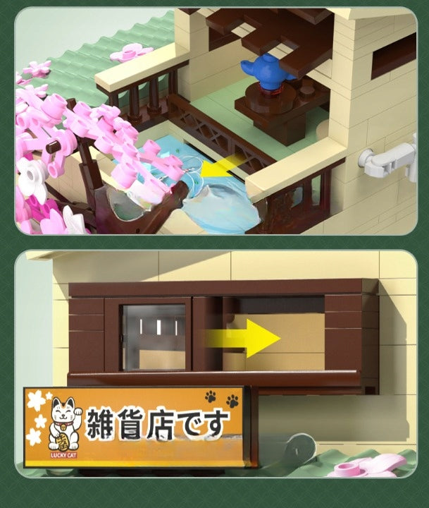 CADA Japoniškos parduotuvės "Kitty" LED šviesa statybiniai blokeliai 921 elementas