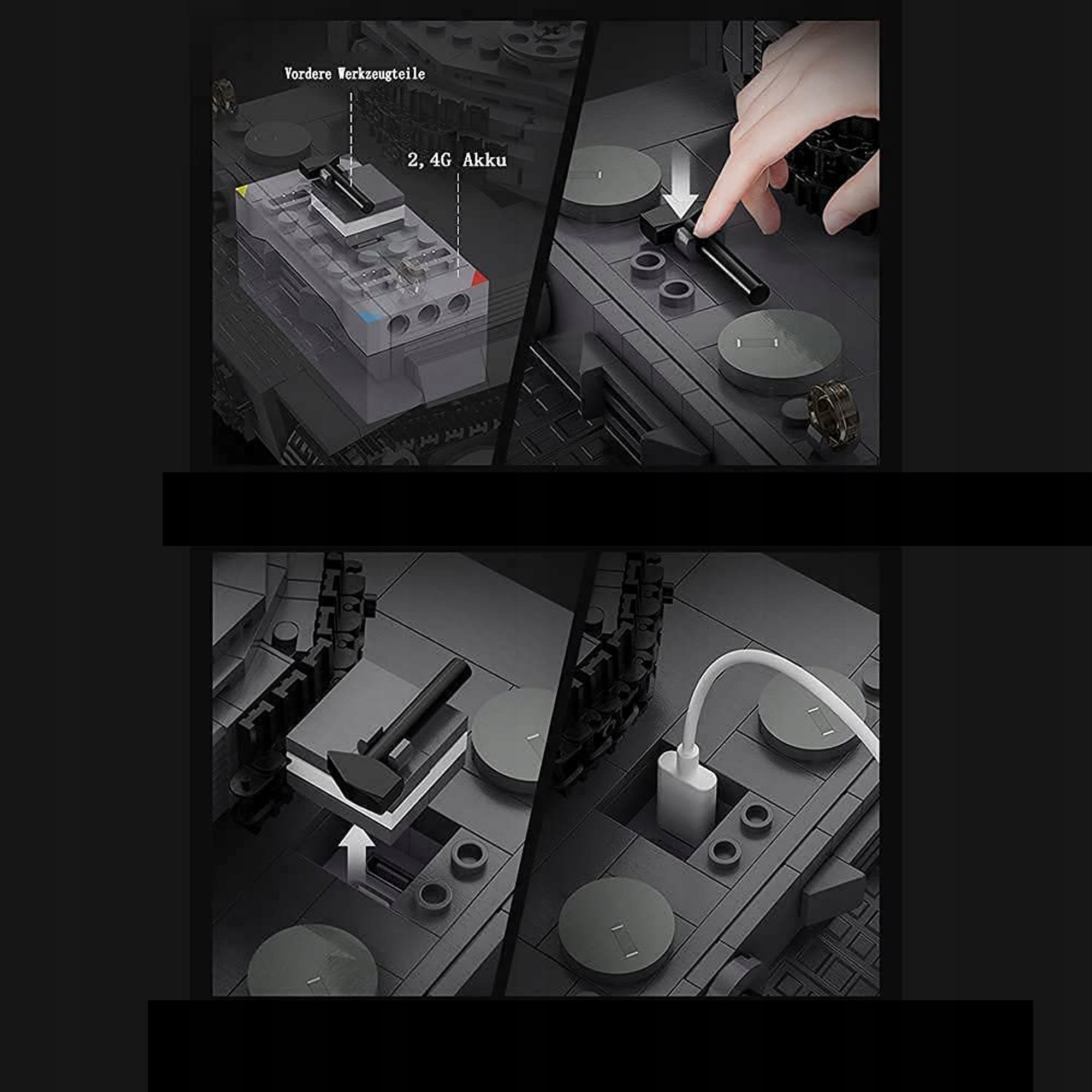 CaDA Statybiniai blokeliai, tankas Tiger, 925 elementai, su nuotolinio valdymo sistema PRO POWER SYSTEM RC