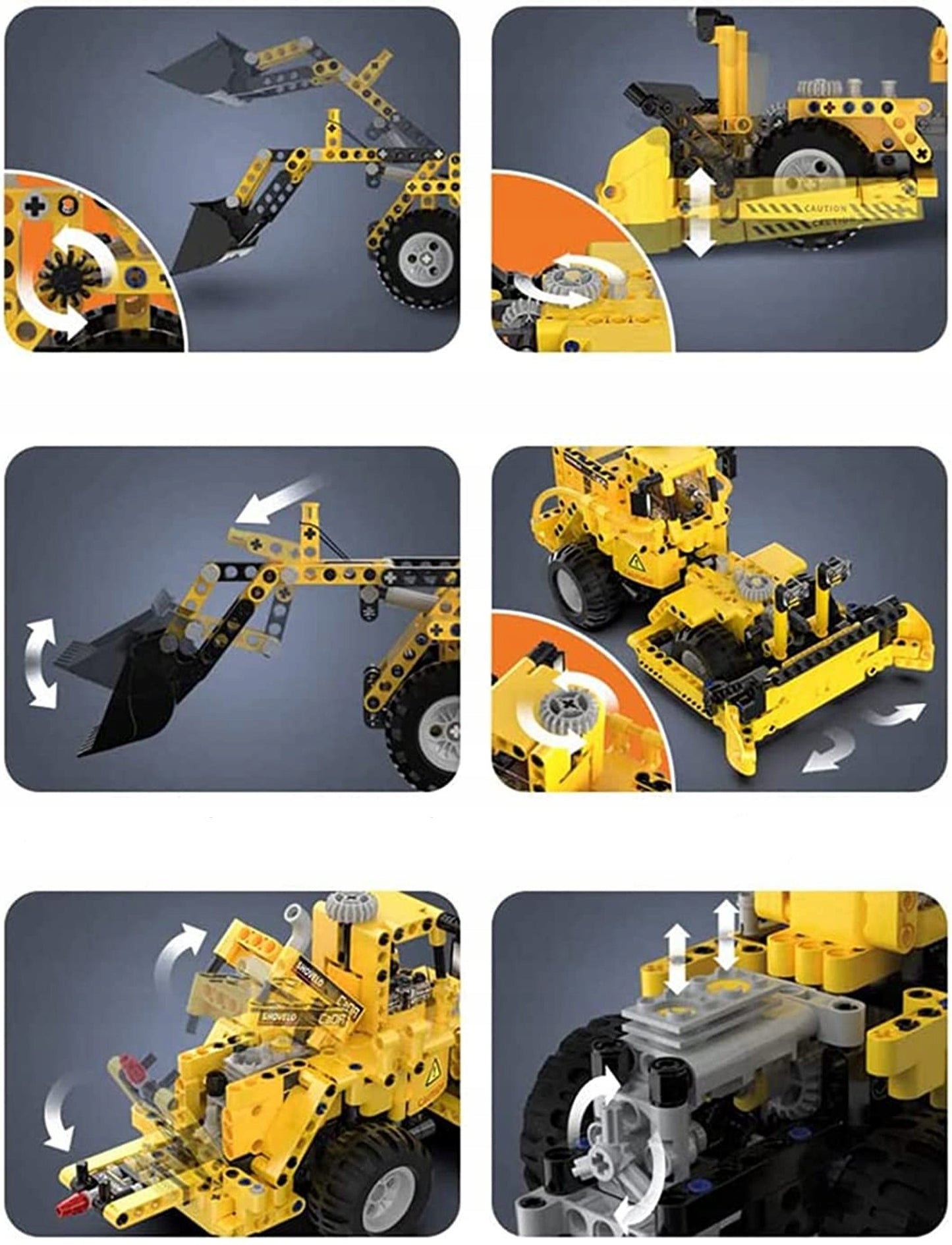 CADA KONSTRUKCINIAI BLOKELIAI STATYBINIS TRANSPORTO MODELIS 2 IN 1 KROVĖJAS BULDOZERIS STUMTUVAS 693 ELEMENTAI