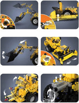 CADA KONSTRUKCINIAI BLOKELIAI STATYBINIS TRANSPORTO MODELIS 2 IN 1 KROVĖJAS BULDOZERIS STUMTUVAS 693 ELEMENTAI