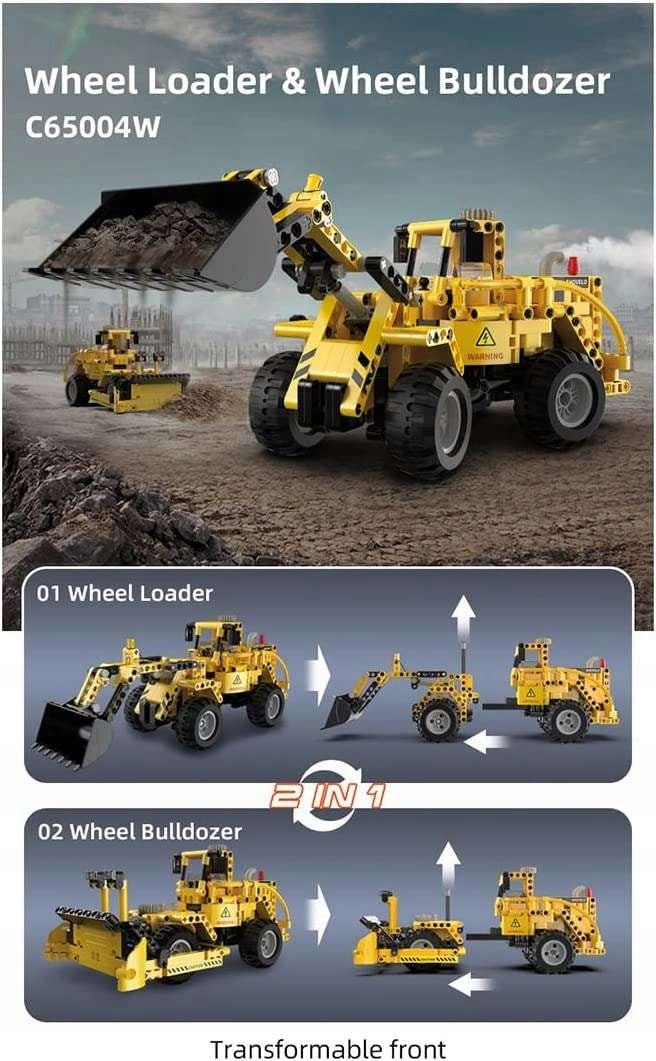 CADA KONSTRUKCINIAI BLOKELIAI STATYBINIS TRANSPORTO MODELIS 2 IN 1 KROVĖJAS BULDOZERIS STUMTUVAS 693 ELEMENTAI