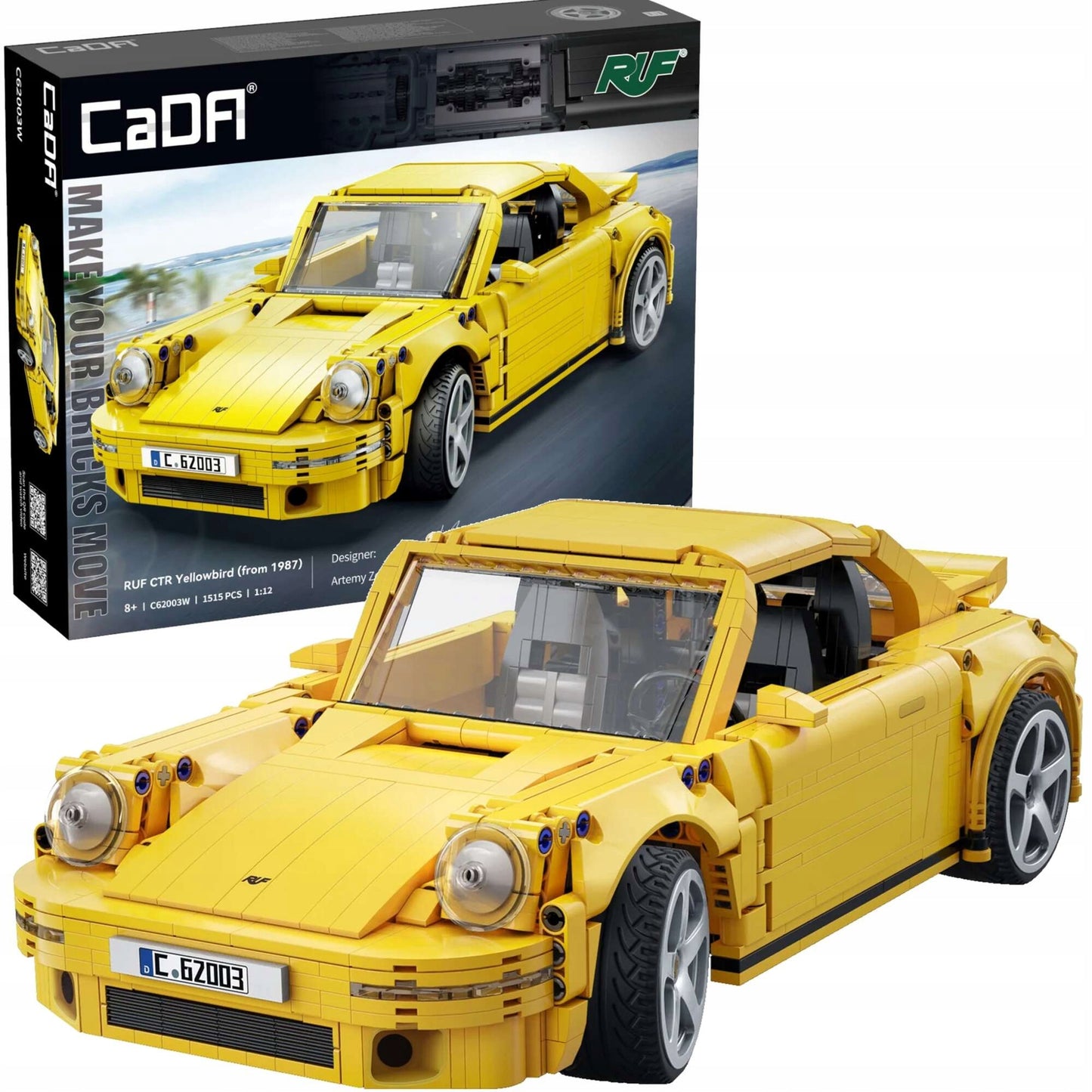 CADA Statybinės detalės Sportinis automobilis RUF CTR YELLOWBIRD 1515 detalių Skalė 1:8