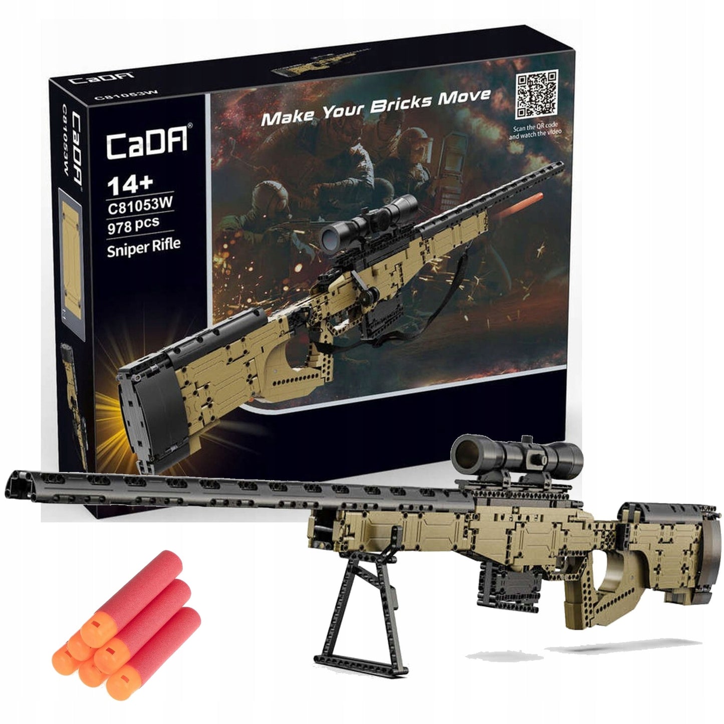 CADA Konstruktorius Šaudantis Snaiperinis Šautuvas 978 El. AWP + Minkšti Šaudmenys