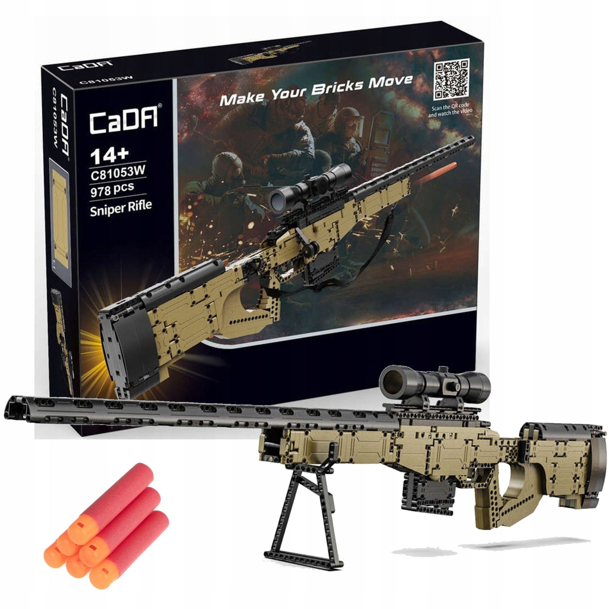 CADA Konstruktorius Šaudantis Snaiperinis Šautuvas 978 El. AWP + Minkšti Šaudmenys