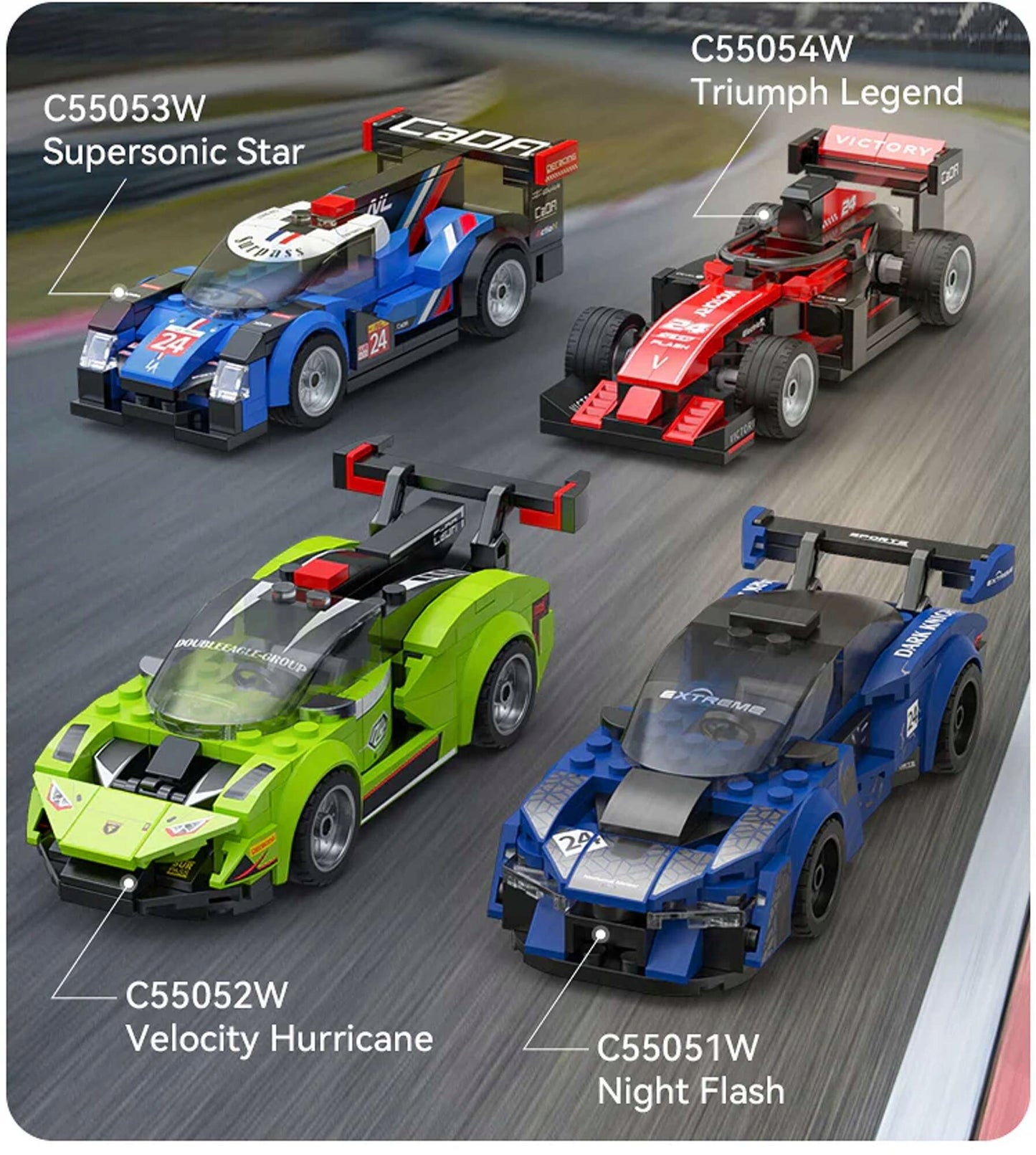 CaDA Rinkinys 4 sportinių lenktyninių mašinėlių 614 detalių 4-in-1