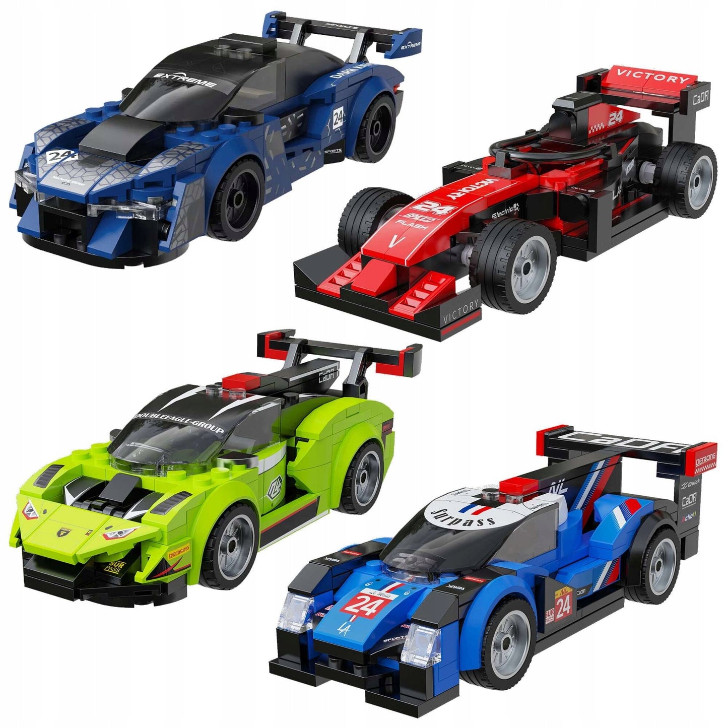 CaDA Rinkinys 4 sportinių lenktyninių mašinėlių 614 detalių 4-in-1