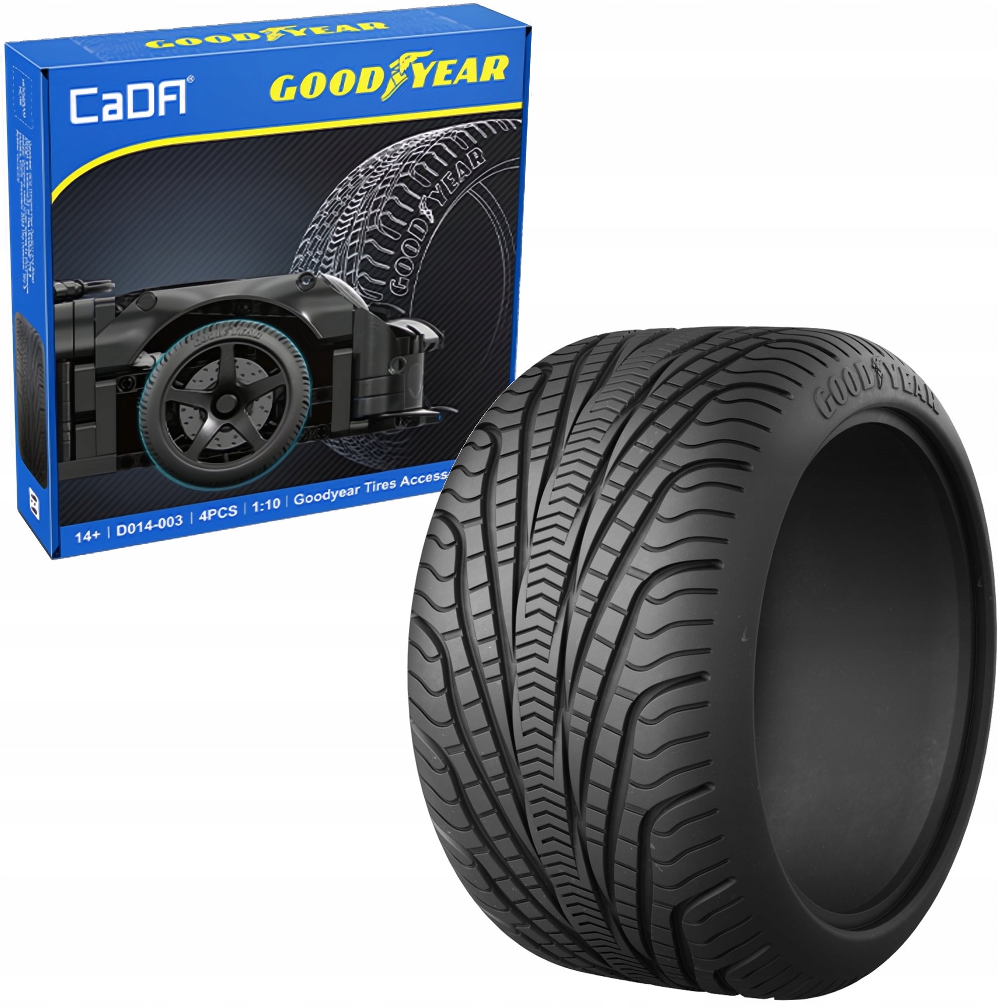 CADA padangų komplektas 1:10 su GOODYEAR licencija RC, statiniams modeliams 4 vnt.