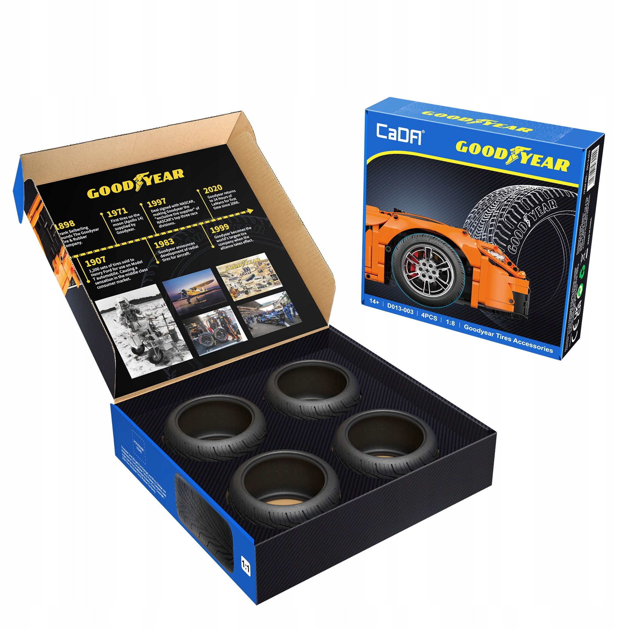 CADA Padangų komplektas 1:8 SU GOODYEAR LICENCIJA RC IR STATINIAMS MODELIAMS, 4 vnt.