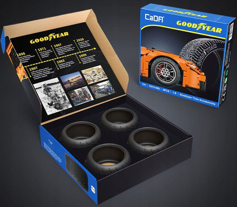 CADA Padangų komplektas 1:8 SU GOODYEAR LICENCIJA RC IR STATINIAMS MODELIAMS, 4 vnt.