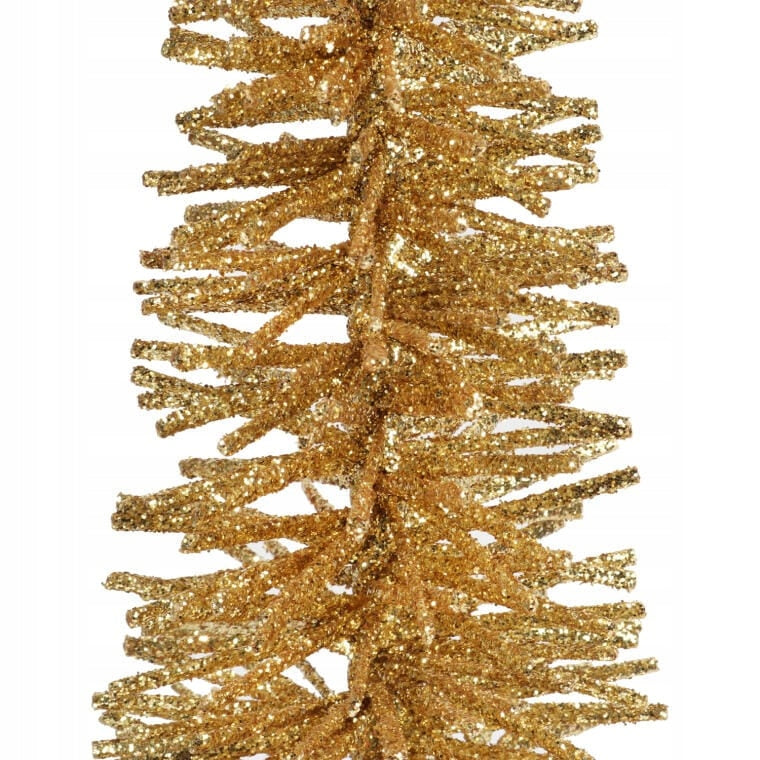 Auksinė blizgučiais dekoruota eglutės figūrėlė 50 cm, paruošta šventinė puošmena, dekoracija