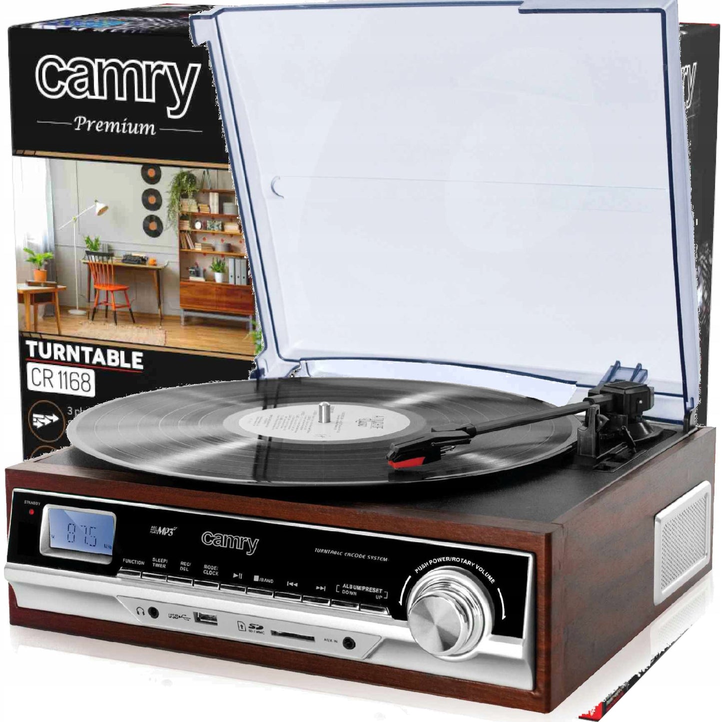 CR 1168 Gramofonas su radiju ir Bluetooth / MP3 / USB / SD / Įrašymu
