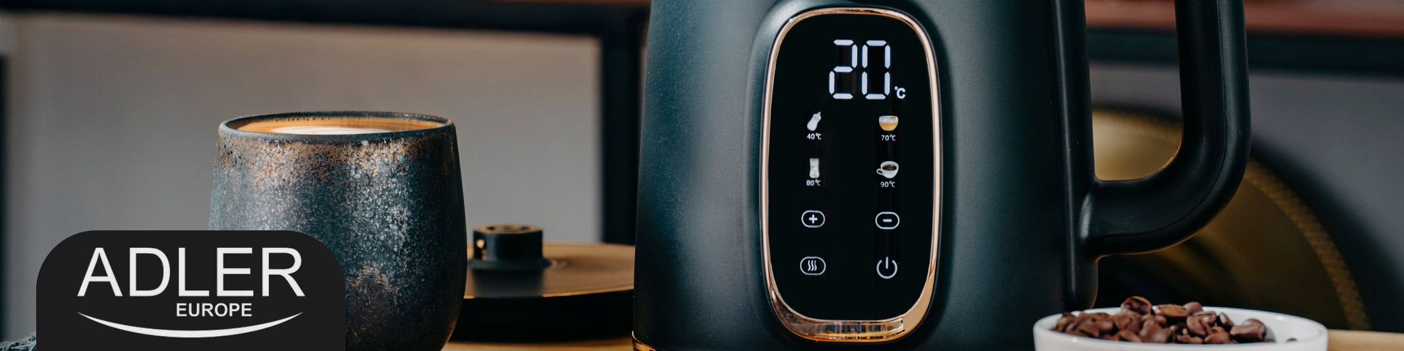 Elektrinis stiklinis virdulys 1,7 L su temperatūros reguliavimu, juodas + LCD Termosas