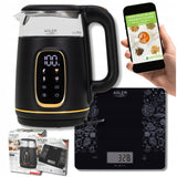 Elektrinis stiklinis virdulys 1,7 L, temperatūros reguliavimas, juodas + stiklinė svarstyklė