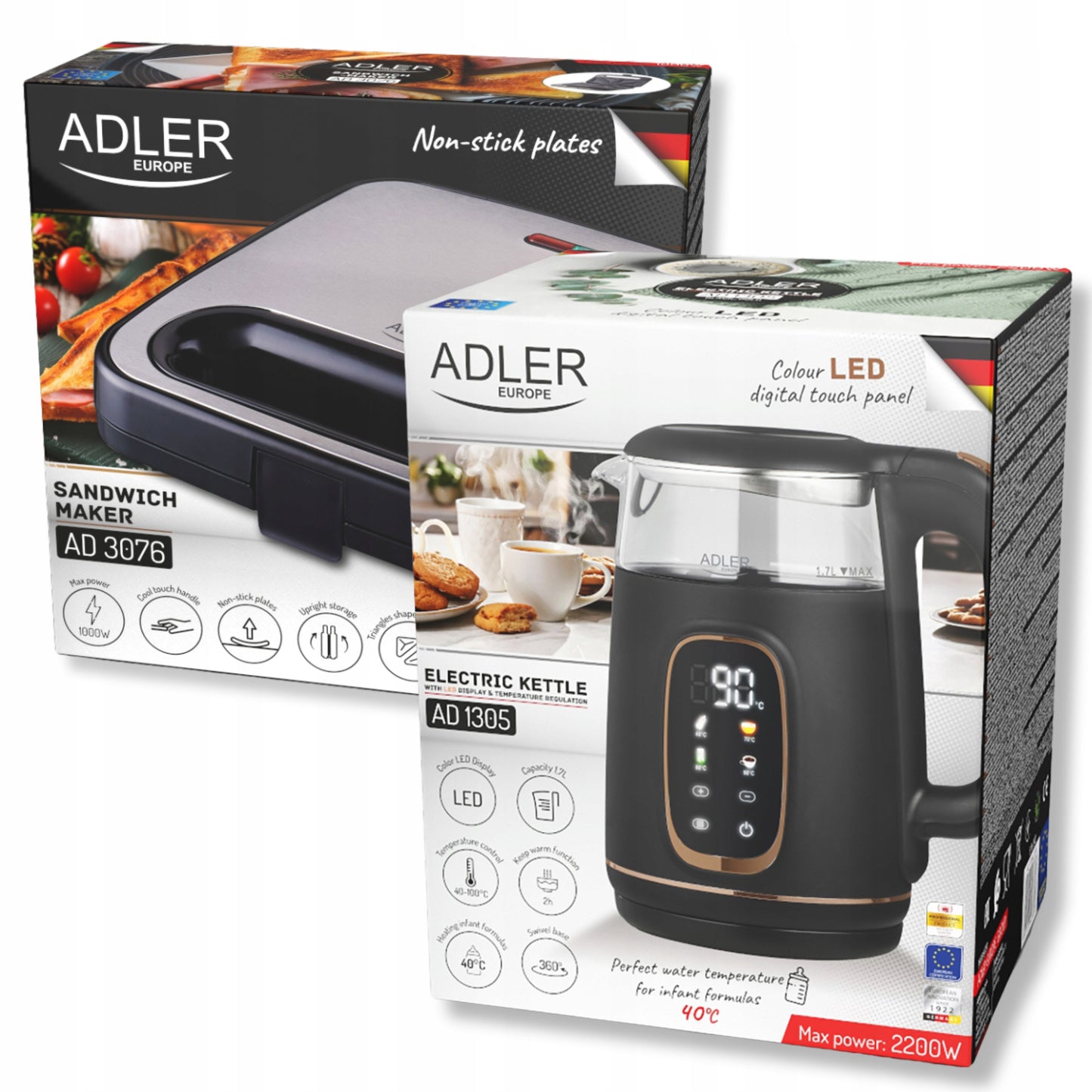 Elektrinis stiklinis virdulys 1,7 L su temperatūros reguliavimu + Skrudintuvas