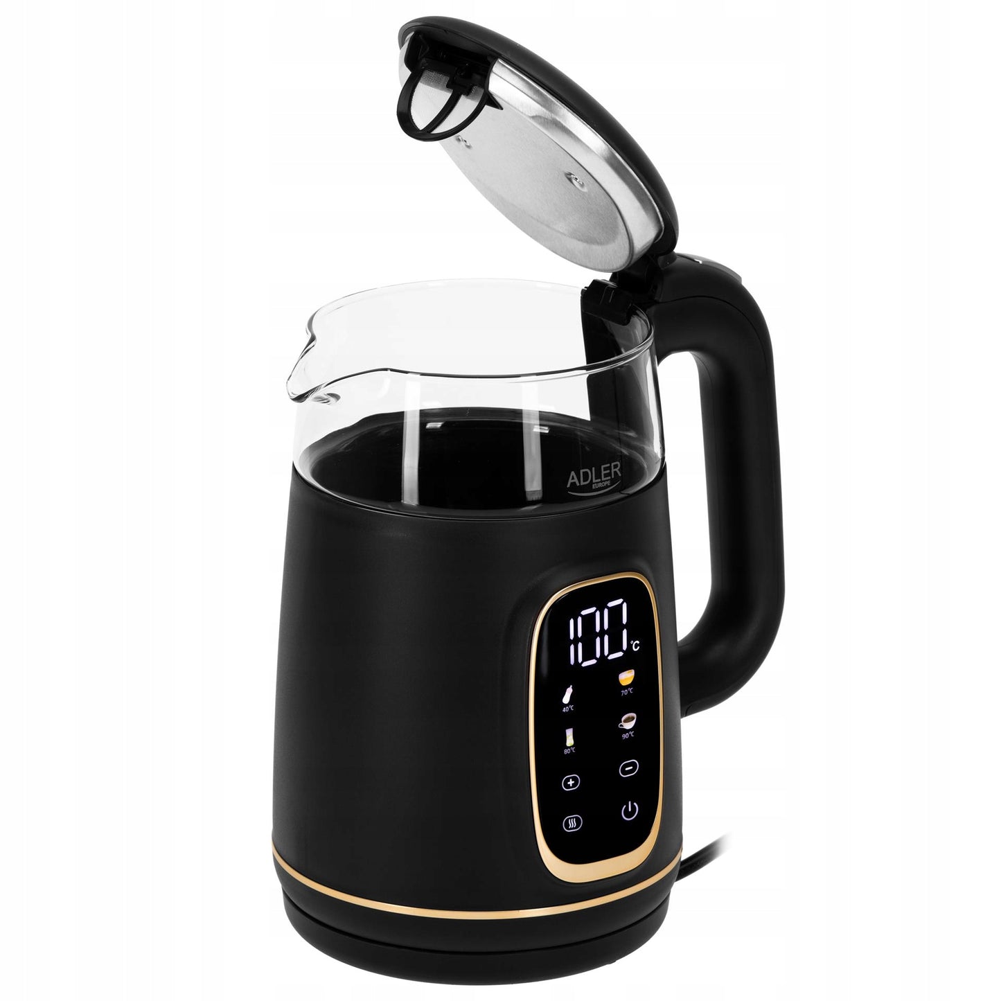 Elektrinis stiklinis virdulys su temperatūros reguliavimu, 1,7 L, juodas, virtuvei