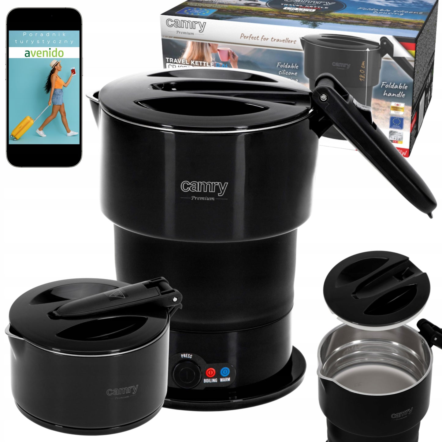 Elektrinis sulankstomas kelioninis virdulys 600W, mažas, 0.6l CAMRY