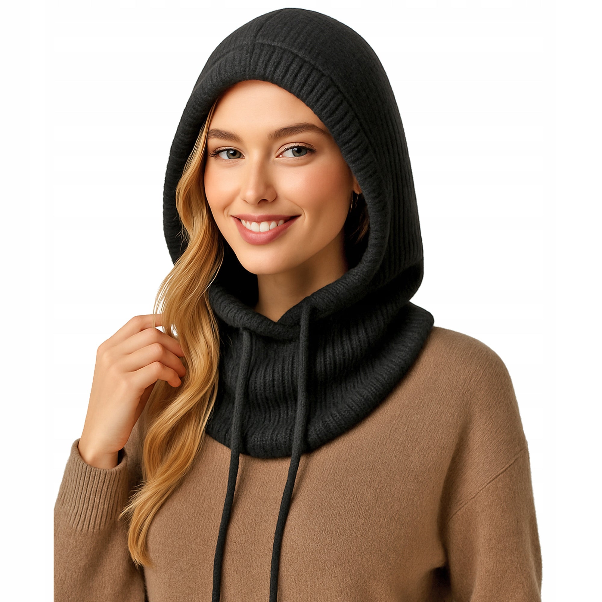 JUODAS KAMINĖLIS BALACLAVA kepuraitė MOTERIŠKA