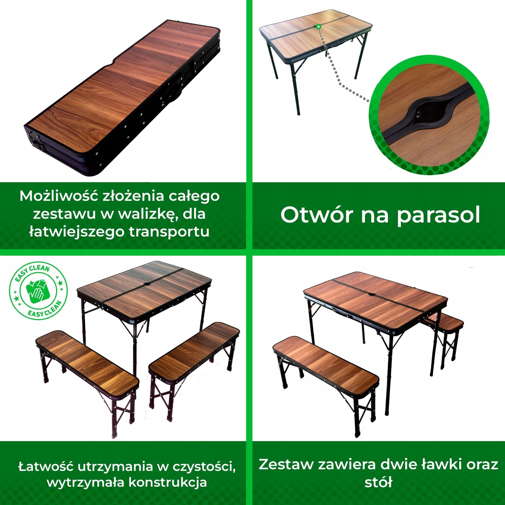 Campify Sulankstomas Stalas + 2 Suolai | Kempingo kelionių rinkinys nameliui ant ratų